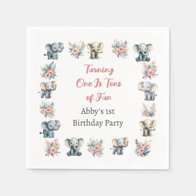 Elephants & Boho Jungle Flowers Birthday Pappersservett (Framsidan)