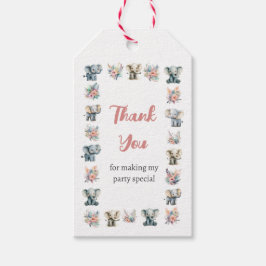 Elephants & Boho Jungle Flowers Birthday Presentetikett