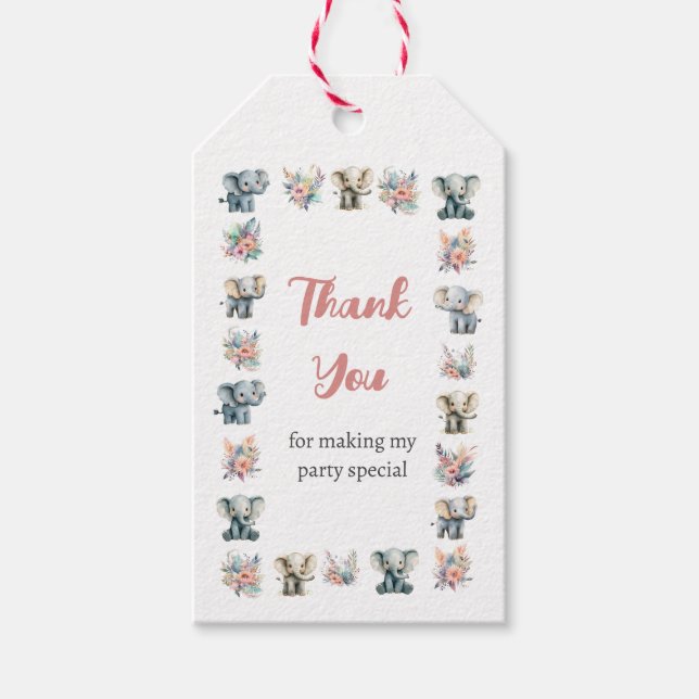 Elephants & Boho Jungle Flowers Birthday Presentetikett (Framsidan)