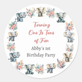 Elephants & Boho Jungle Flowers Birthday Sticker Runt Klistermärke