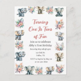 Elephants & Boho Jungle Flowers Birthday Vykort