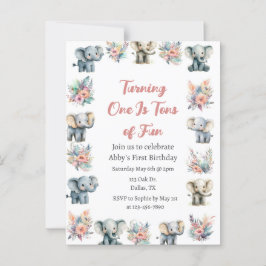Elephants & Boho Jungle Flowers Birthday Vykort