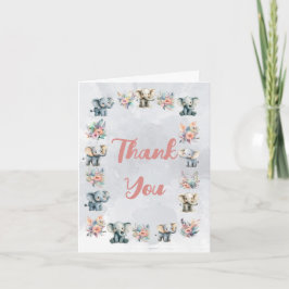 Elephants Boho Jungle Flowers Grått Tack för ditt Inbjudan