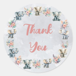 Elephants & Boho Jungle Flowers on Grått Sticker Runt Klistermärke