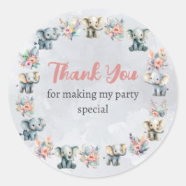 Elephants & Boho Jungle Flowers on Grått Sticker Runt Klistermärke