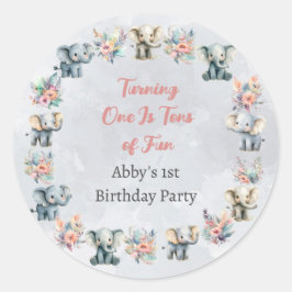 Elephants & Boho Jungle Flowers on Grått Sticker Runt Klistermärke