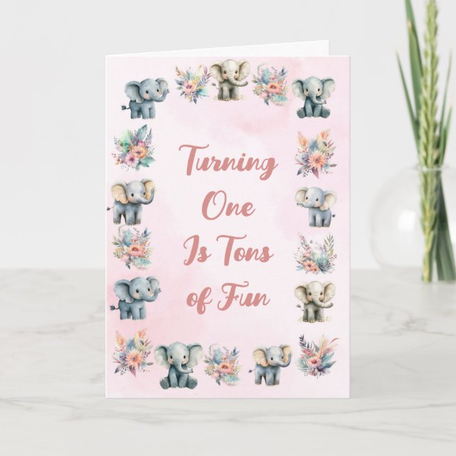 Elephants & Boho Jungle Flowers on Rosa Birthday Inbjudan (Framsida)