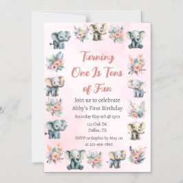 Elephants & Boho Jungle Flowers on Rosa Birthday Magnetisk Inbjudningskort