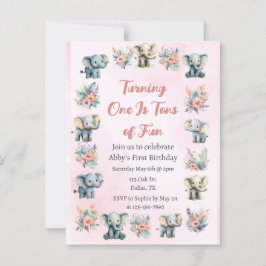 Elephants & Boho Jungle Flowers on Rosa Birthday Vykort