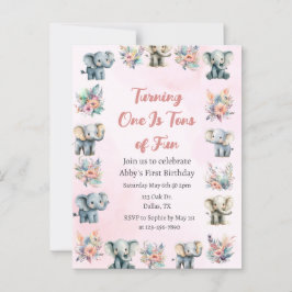Elephants & Boho Jungle Flowers on Rosa Birthday Vykort