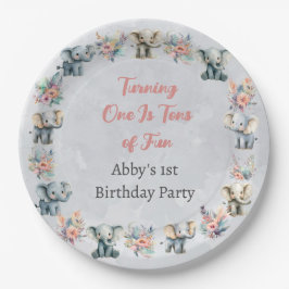 Elephants & Boho Jungle Flowers på Grått Birthday