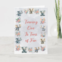 Elephants & Boho Jungle Flowers på Grått Birthday Inbjudan