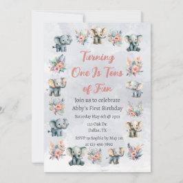 Elephants & Boho Jungle Flowers på Grått Birthday Inbjudningar