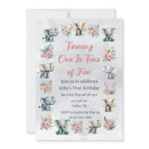 Elephants & Boho Jungle Flowers på Grått Birthday