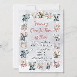 Elephants & Boho Jungle Flowers på Grått Birthday Inbjudningar