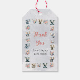 Elephants & Boho Jungle Flowers på Grått Birthday Presentetikett