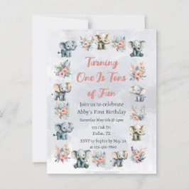 Elephants & Boho Jungle Flowers på Grått Birthday Vykort