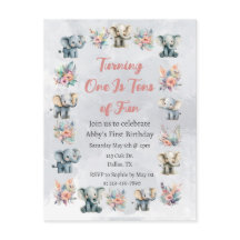 Elephants & Boho Jungle Flowers på Grått Birthday