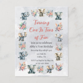 Elephants & Boho Jungle Flowers på Grått Birthday Vykort