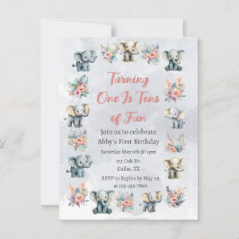 Elephants & Boho Jungle Flowers på Grått Birthday Vykort