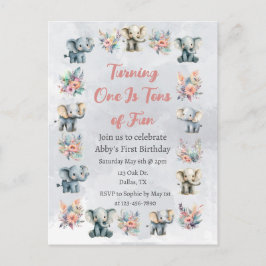 Elephants & Boho Jungle Flowers på Grått Birthday Vykort