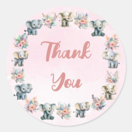 Elephants & Boho Jungle Flowers på Rosa Sticker Runt Klistermärke