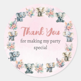 Elephants & Boho Jungle Flowers på Rosa Sticker Runt Klistermärke