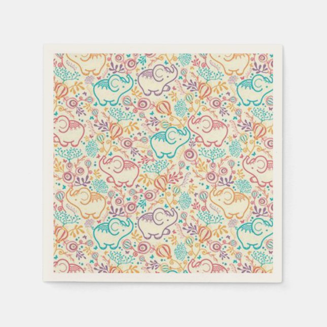 Elephants Ecru Standard Cocktail Papper Napkins Pappersservett (Framsidan)
