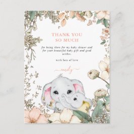 Elephants Foliage Coral Baby Shower Tack Vykort