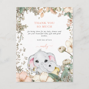 Elephants Foliage Coral Baby Shower Tack Vykort