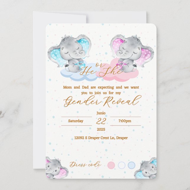 Elephant's Gender Reveal Invitation Inbjudningar (Framsida)