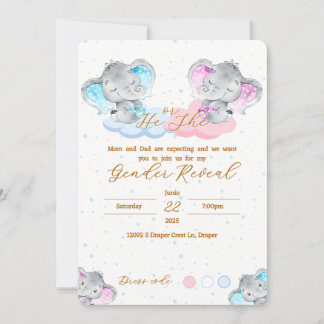 Elephant's Gender Reveal Invitation Inbjudningar