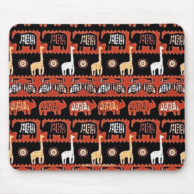 Elephants & Giraffes African Tribal Art Mousepad Musmatta (Framsidan)
