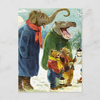 Elephants Hippopotamus & Bears jul Caroling Helg Vykort
