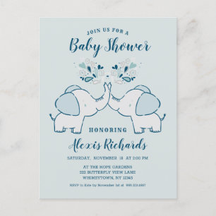 Elephants in Navy & Mint Pojke Twillingar Shower Inbjudan Vykort