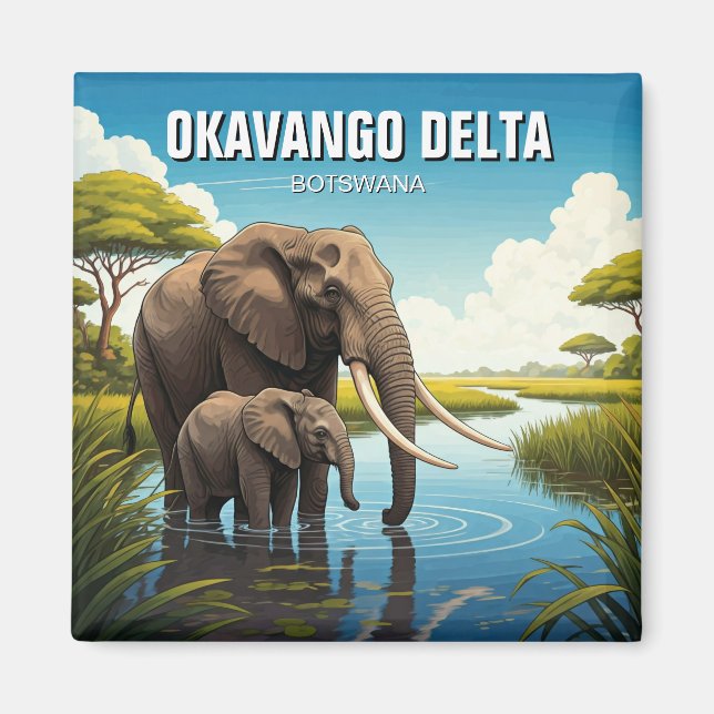 Elephants in Okavango Delta Botswana Magnet (Framsidan)