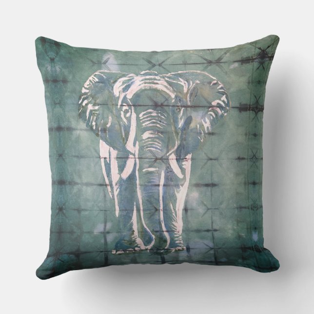 Elephants in the Art of Japanese Dye, Tribal Green Kudde (Baksida)
