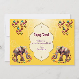 Elephants Lycklig Diwali Hälsning Gult Guld Julkort