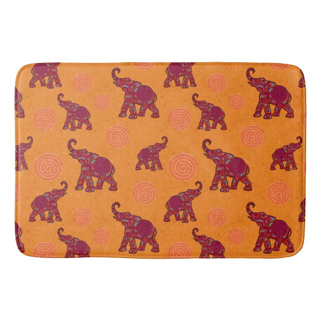 Elephants Mönster red orange + dina idéer Badrumsmatta (Framsidan)