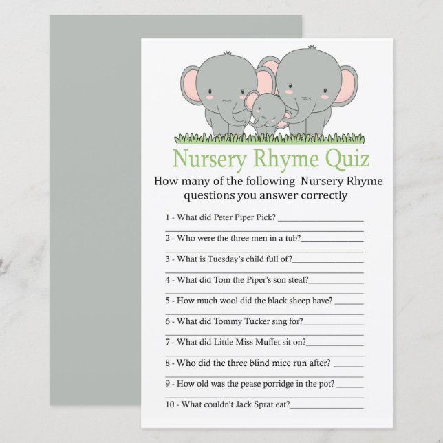 Elephants Nursery Rhyme Quiz babyduschspel (Fram/baksida)