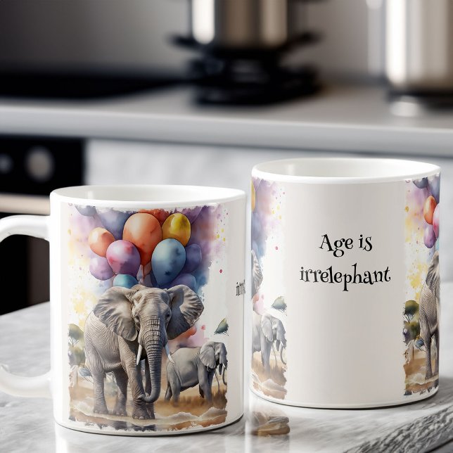 Elephants och Balloons Funny Age Joke Birthday Kaffemugg (Age is Irrelephant Funny Birthday Mug)