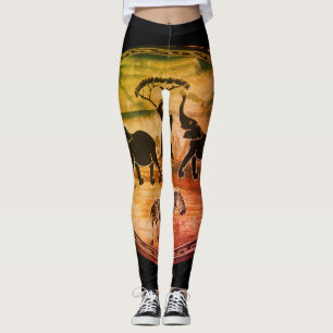 Elephants och Zebra Walking Vild Leggings