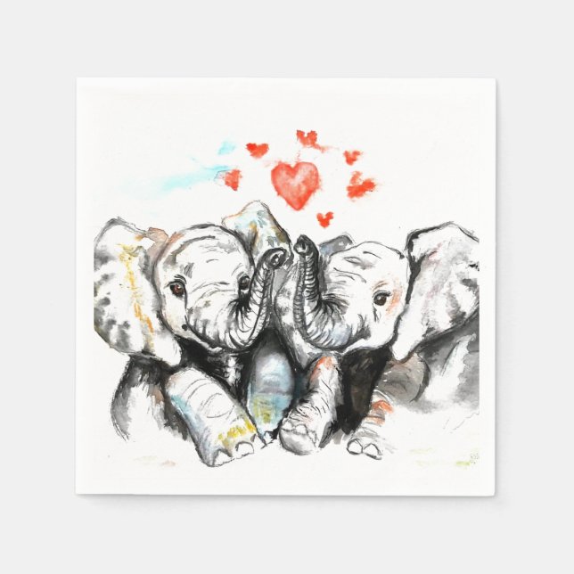 Elephants par Kärlek Napkins Painting Pappersservett (Framsidan)