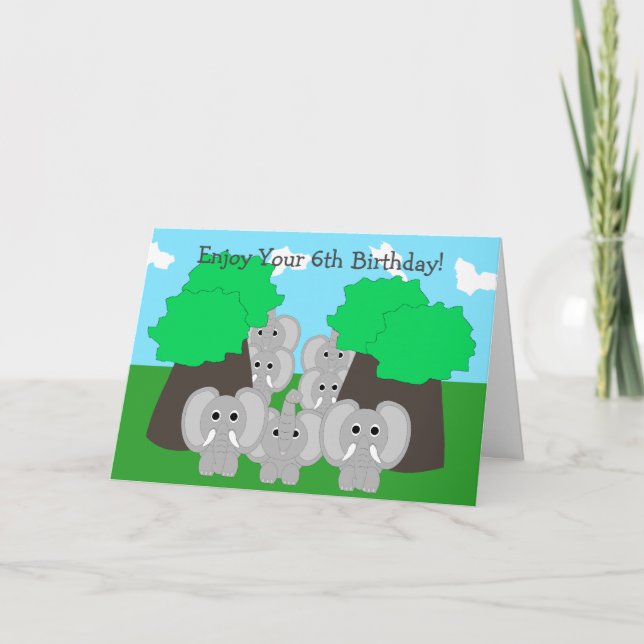 Elephants Personlig 6e Birthday Kort (Framsida)
