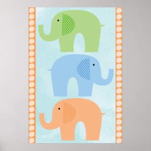 Elephants Pojke eller Girl Nursery Poster