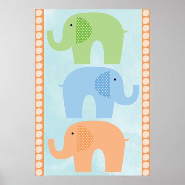 Elephants Pojke eller Girl Nursery Poster (Framsidan)