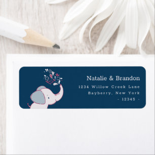 Elephants Rosa Navy & Dusty Blue Returadress Etikett