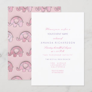 Elephants Rosa Pastel Blue Baby Shower Silver Inbjudningar
