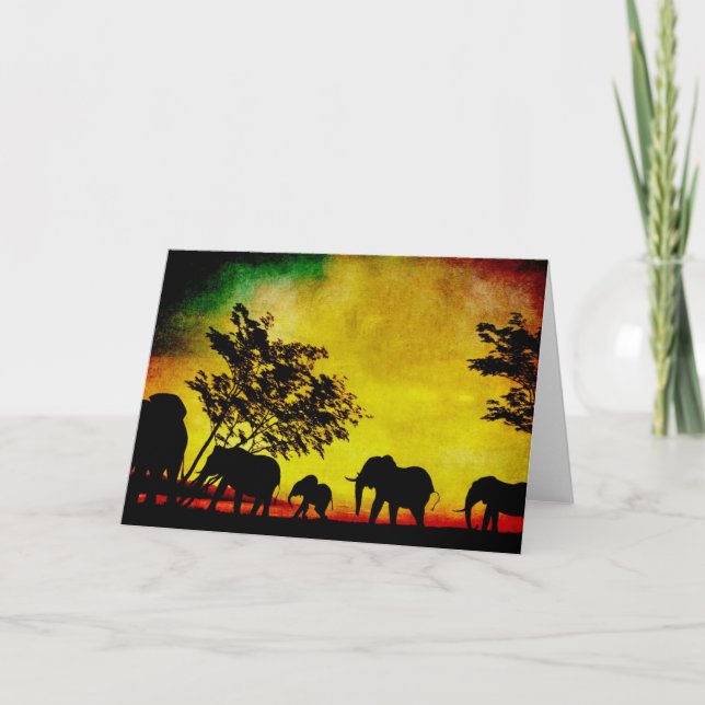 Elephants Sunset Greeting Card Kort (Framsida)