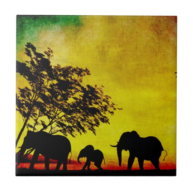 Elephants Sunset Kakelplatta (Framsidan)